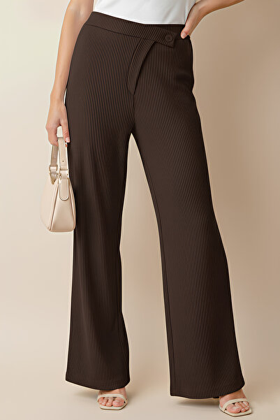 bshood X Nurbeli Women's Pleated Asymmetrical Closure Palazzo Trousers