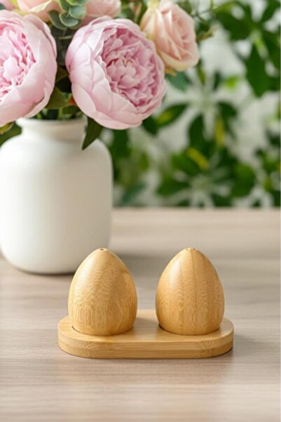 Atbyhome Bambu Standlı Yumurta Tuzluk Biberlik Seti - 3 Parça Baharatlık