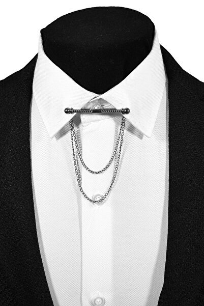 BLC Basic Line Co. Klipsli Her Gömleğe Uygun Burgulu Koyu Gümüş Gri Yaka Iğne...