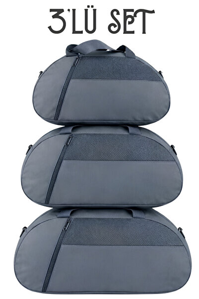 KAFF 3'lü D Gri valiz Önü Cepli Ayarlanabilir Omuz Askılı El Seyahat Spor Çan...