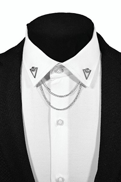 BLC Basic Line Co. Taşlı Üçgen Figürlü Gümüş Gri Renginde Gömlek Yaka Iğnesi ...