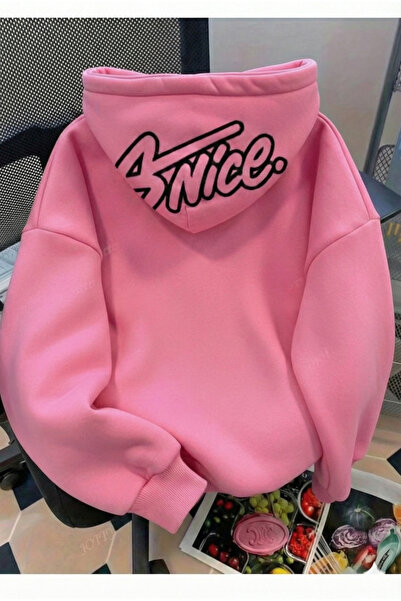 NİCE Unisex Mimimal Pembe Hoodie