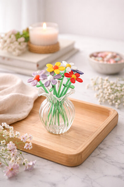 ADAMODART Minyatür 6'lı Cam Papatya ve Mini Vazo Set