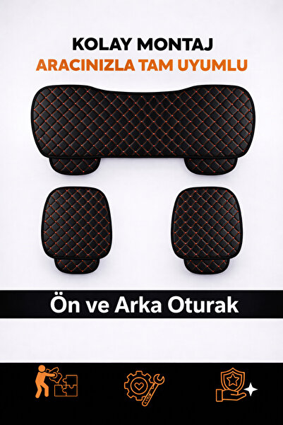 TROBUS 3 Piece Quilted Seat Car Seat Cover Faux Leather– Non-Slip, Front and ...