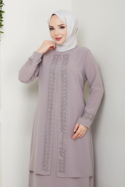 ESLEMNUR Serpme Taşlı Büyük Beden Anne Elbisesi