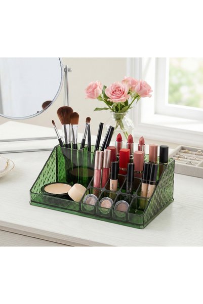 Limeks Home Olive Green 16 Compartment Makeup and Jewelry Organizer Multi-Purpose Desktop Organizer