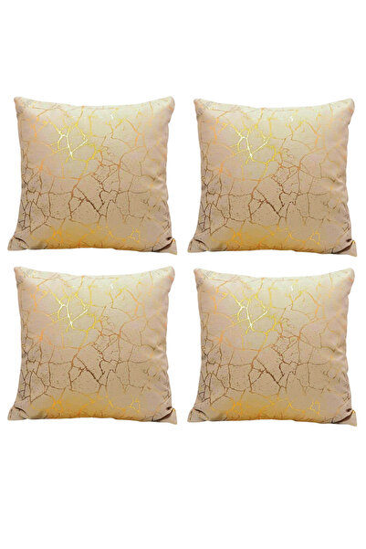 Bumedo طقم غطاء وسادة رمي من 4 قطع من قماش سوهو منقوش باللون الذهبي - 42 × 42 سم