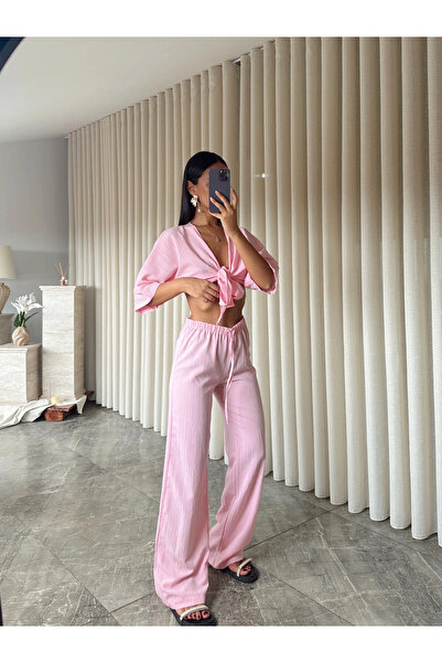 mydukkan.co Top Tie-Back Pants Set - Powder Pink