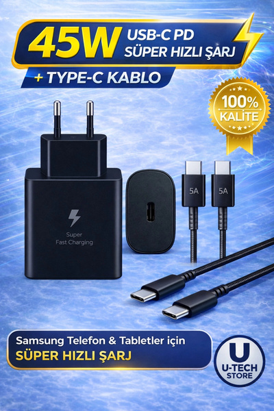 utechno 45W (WATT) Samsung Uyumlu Süper Hızlı Şarj Uyumlu Başlık | Type-C to ...