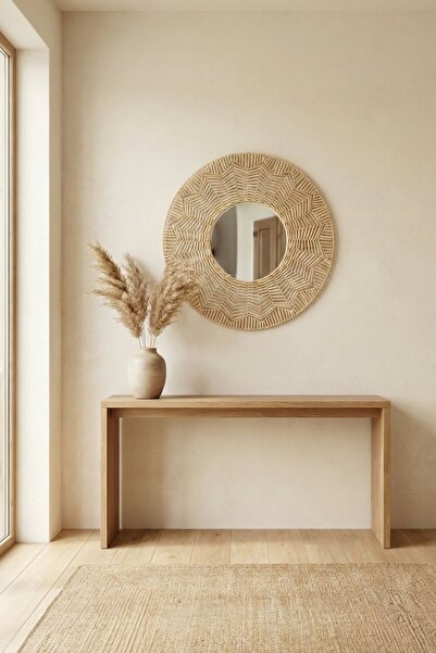 LAURUS HOME Bohem Hasır Dekoratif Ayna Örgü