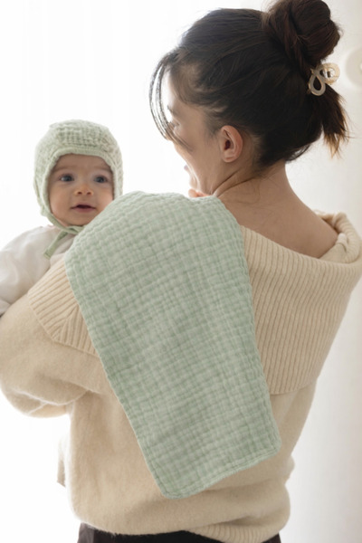 ZEYPBA Yeşil 4 Katlı Müslin 4’lü Bebek Omuz Örtüsü 25X50CM Bebek Ağız Mendili...