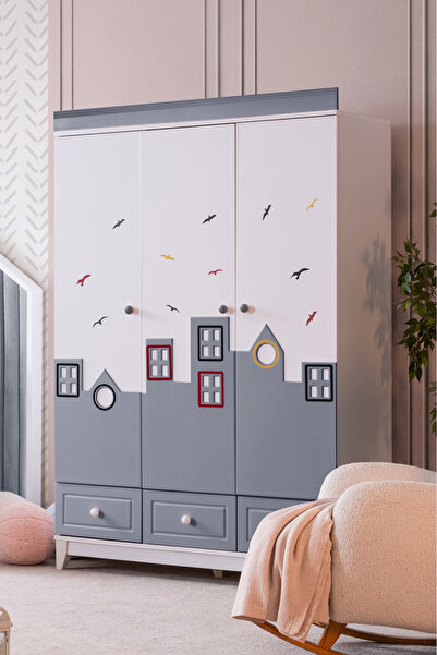 Setay Gardırop, City Montessori Çocuk Odası, City 3 Kapaklı Dolap - Gri