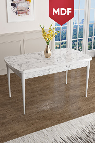 Canisa Han Serisi, 70x114 Açılabilir Mdf Yemek Masası, Beyaz Mermer Desen Masa