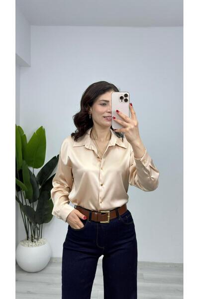 TUNAM BUTİK 1811 Saten Gömlek Bej