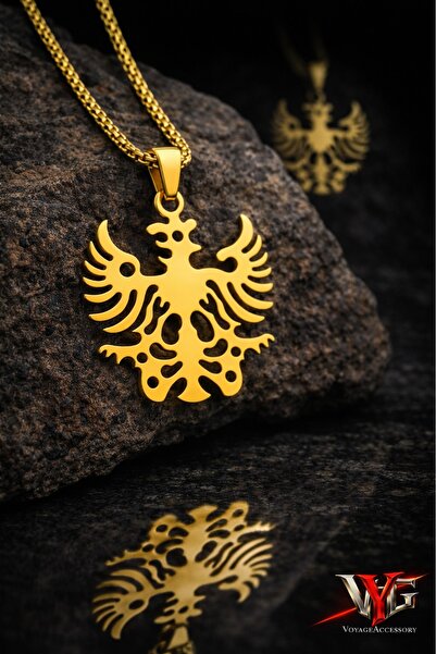 voyageaccessory Stainless Steel Gold Color Double Headed Eagle Necklace