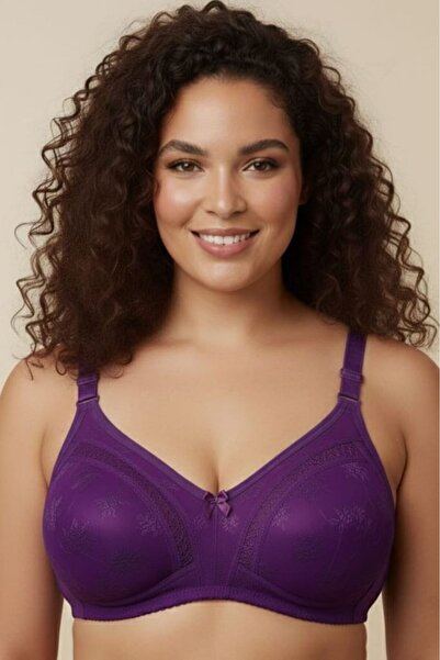 enmodaiçgiyim Mor Toparlayıcı Sütyen Süngersiz Balensiz Dikişsiz Dantelli Rah...