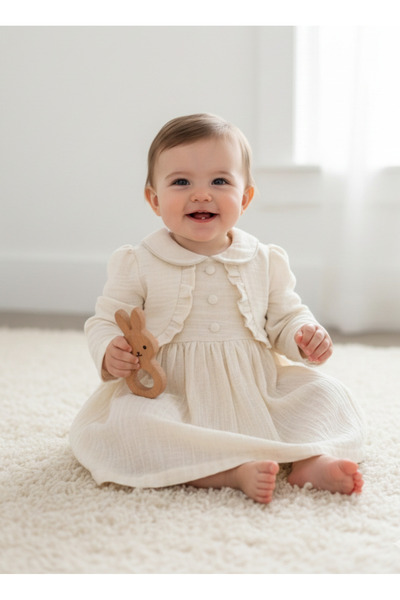 Mymio Baharlık Müslin Kız Bebek Hırkalı Elbise 6-24 Ay