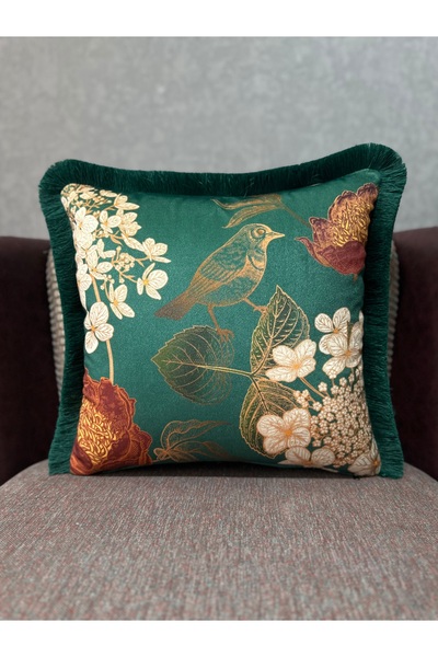 Fabricland Blend-9373-Husă de pernă cu ciucuri verde smarald