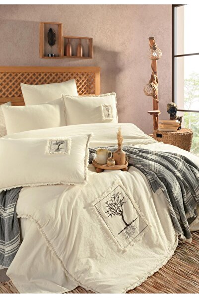 Uçkan home 100% Organic Cotton 6-Piece Washed Fabric Double Quilted Embroider...