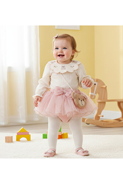 LisaLoom طقم تنورة توتو مزهرة للفتيات الصغيرات مع قميص مطرز على شكل دب وحقيبة...