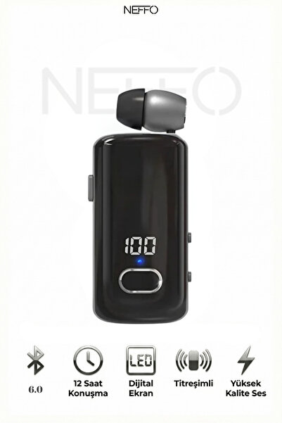NEFFO Bluetooth Makaralı Kulaklık | 12 Saat Konuşma | Dijital Ekran | Titreşi...