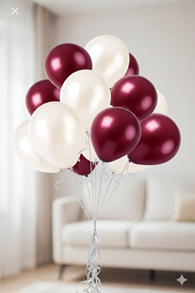 Deniz Party Store 5 بالونات لاتكس باللونين العنابي والأبيض - عبوة من 10 قطع