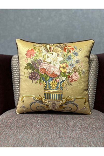 Fabricland Ithal Ipek Kadife Damask Desen Açık Kahve Kırlent Kılıfı 43x43cm (...