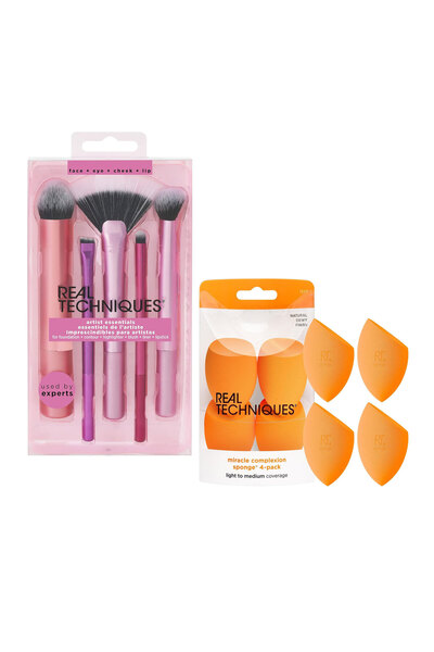 Real Techniques Artist Essential Makeup Brush Set and 4 Miracle Complexion Sp...