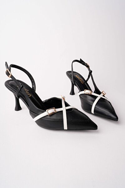 MUGGO حذاء نسائي بكعب عالٍ من ICONS بمقدمة مدببة وحزام مفتوح من الخلف وتفاصيل...