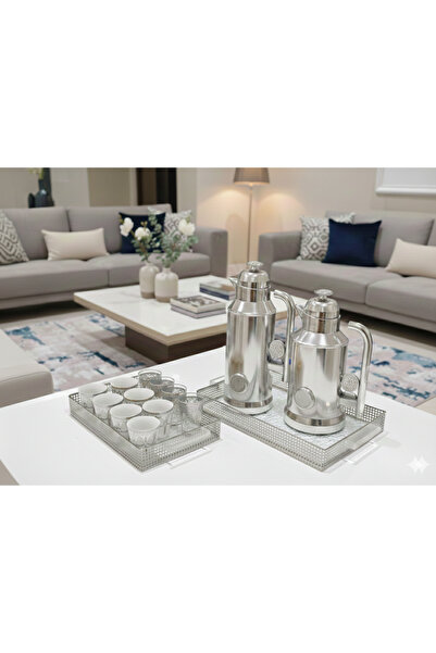 Generic طقم ضيافة عصري متكامل – مكون من طقم ترامس شاي وقهوة + طقم صواني تقديم