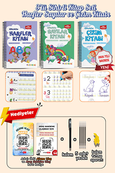 motossori Harfleri | Sayıları ve Çizmeyi Öğreten Oluklu (Kabartmalı) 3’lü Kit...