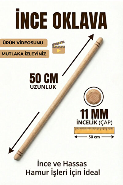 Ülgenev 1 Adet İnce Oklava - 50 cm Uzunluk, 11 mm Kalınlık | Hamur Açma ve Şe...