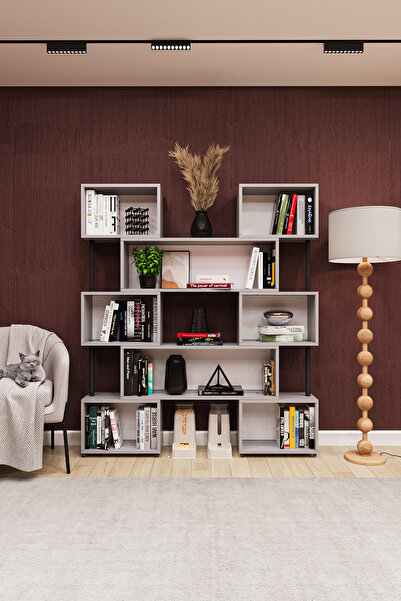 asratrend asratrend DK-02 Dekoratif Modern Kitaplık – Duvar/Köşe Modüler Şık ...