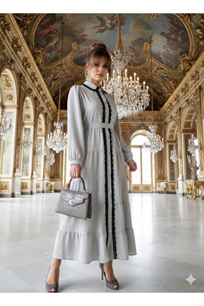 newmisal Women's Lace-Detail Buttoned Dress