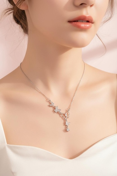 MİLUNXTE Gümüş Renk Taşlı Çelik Kelebekli Y Kolye - Kadın Çelik Kelebek kolye...