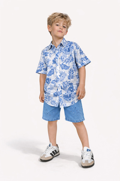 RAPAPA Boy's Holiday Shirt Denim Suit Shorts Suit J-2000M