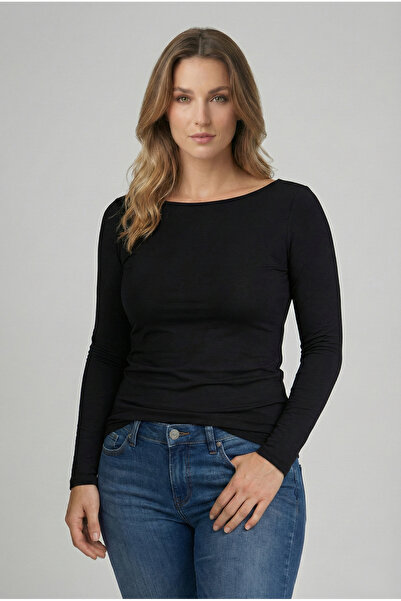 Kurun's Collection Bluză cu mânecă lungă, decolteu bărcuță, din țesătură moale