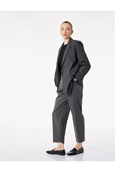 Koton High Waist Comfortable Fit Cigarette Pants with Pockets and Belt Detail