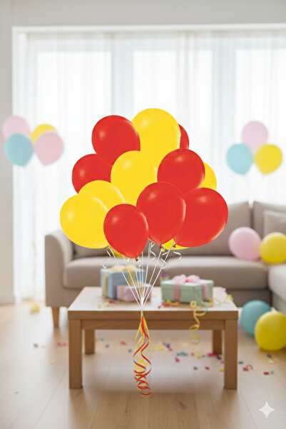 Deniz Party Store مجموعة من 10 بالونات لاتكس معدنية باللونين الأحمر والأصفر