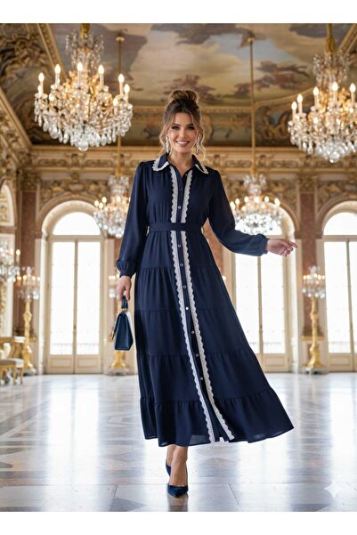 newmisal Women's Lace-Detail Buttoned Dress