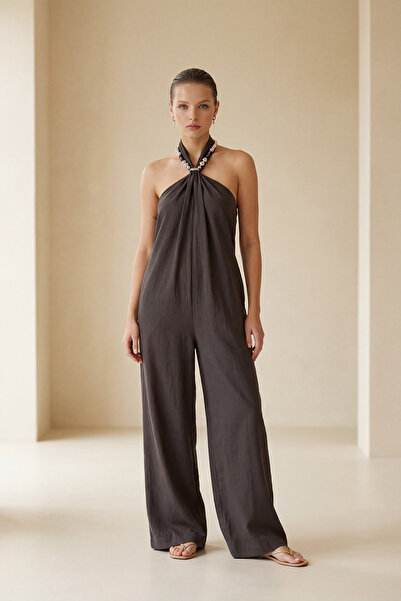 Setre Bitter-Brown Comfortable Cut Pocketed Jumpsuit with Accessory Detail at...