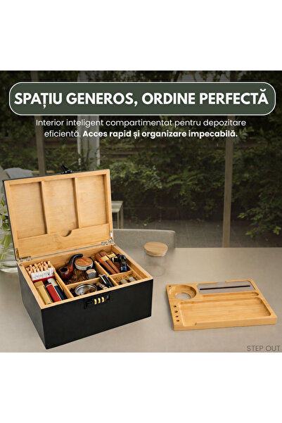 OEM Cutie pentru depozitarea hash cu cod, cutie pentru țigări din bambus cu accesorii