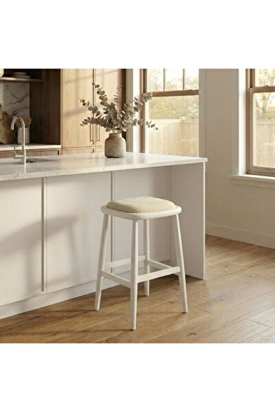 silla Concept Odin Bar Tabure Teddy Krem Kumaş Beyaz Ahşap Ada Taburesi