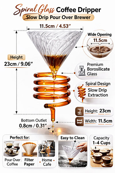 MIBRU Spiral Glass Coffee Dripper Chemical distillation funnel v60