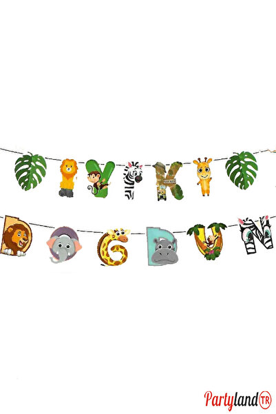 PartylandTR Safari Sevimli Hayvanlar Temalı İyiki Doğdun 3D Banner