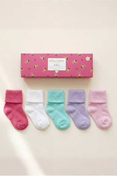 Katia&Bony Pack of 5 Newborn Bamboo Baby Socks Colorful