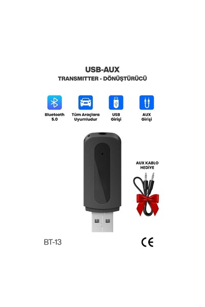 Concord Bt-13 Bluetooth 5.0 Dongle Usb/Aux 3.5mm Kablosuz Stereo Ses Müzik Al...