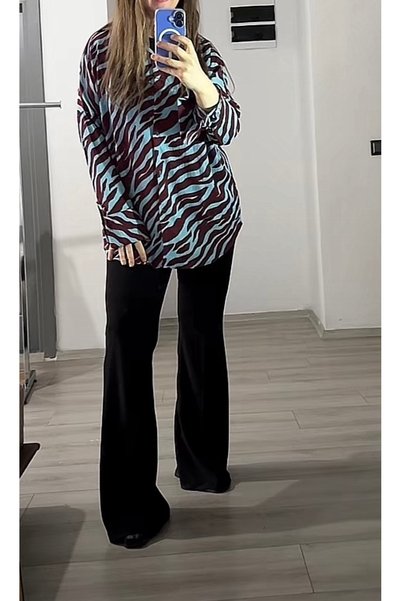 ByEsila Zebra Patterned Oversized Krinkil Shirt