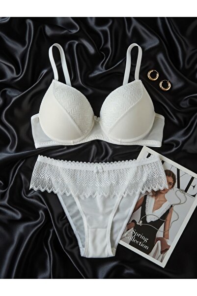 WOMEN'S WORLD FANTASY SET DE SUTEN ALB CU CHILOȚI DE DENTELĂ CU MODEL