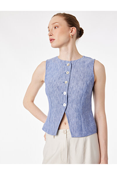 Koton Regular Fit Düğmeli Bisiklet Yaka Kolsuz Yelek